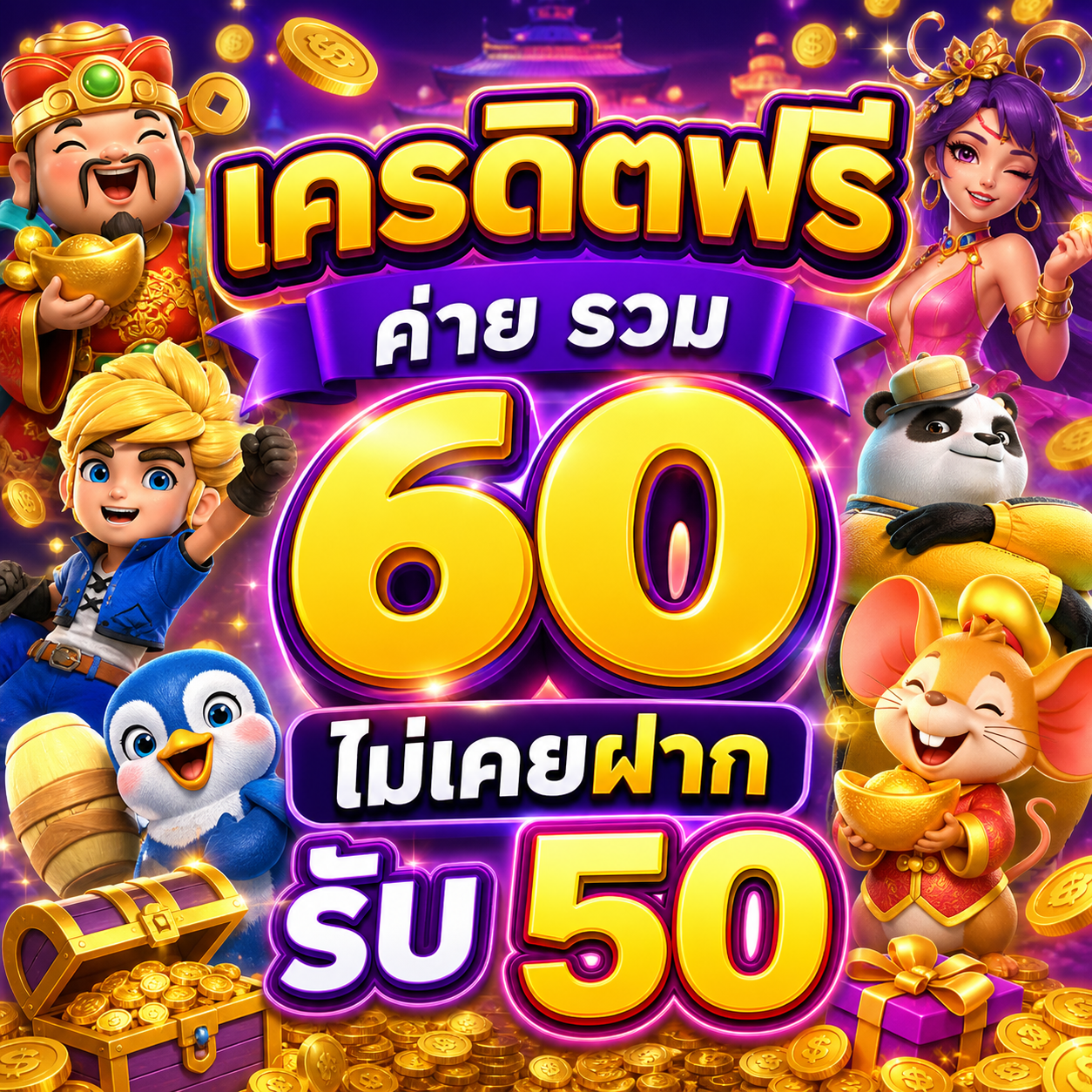 เครดิตฟรี ค่าย รวม 60 ไม่เคยฝากรับ 50